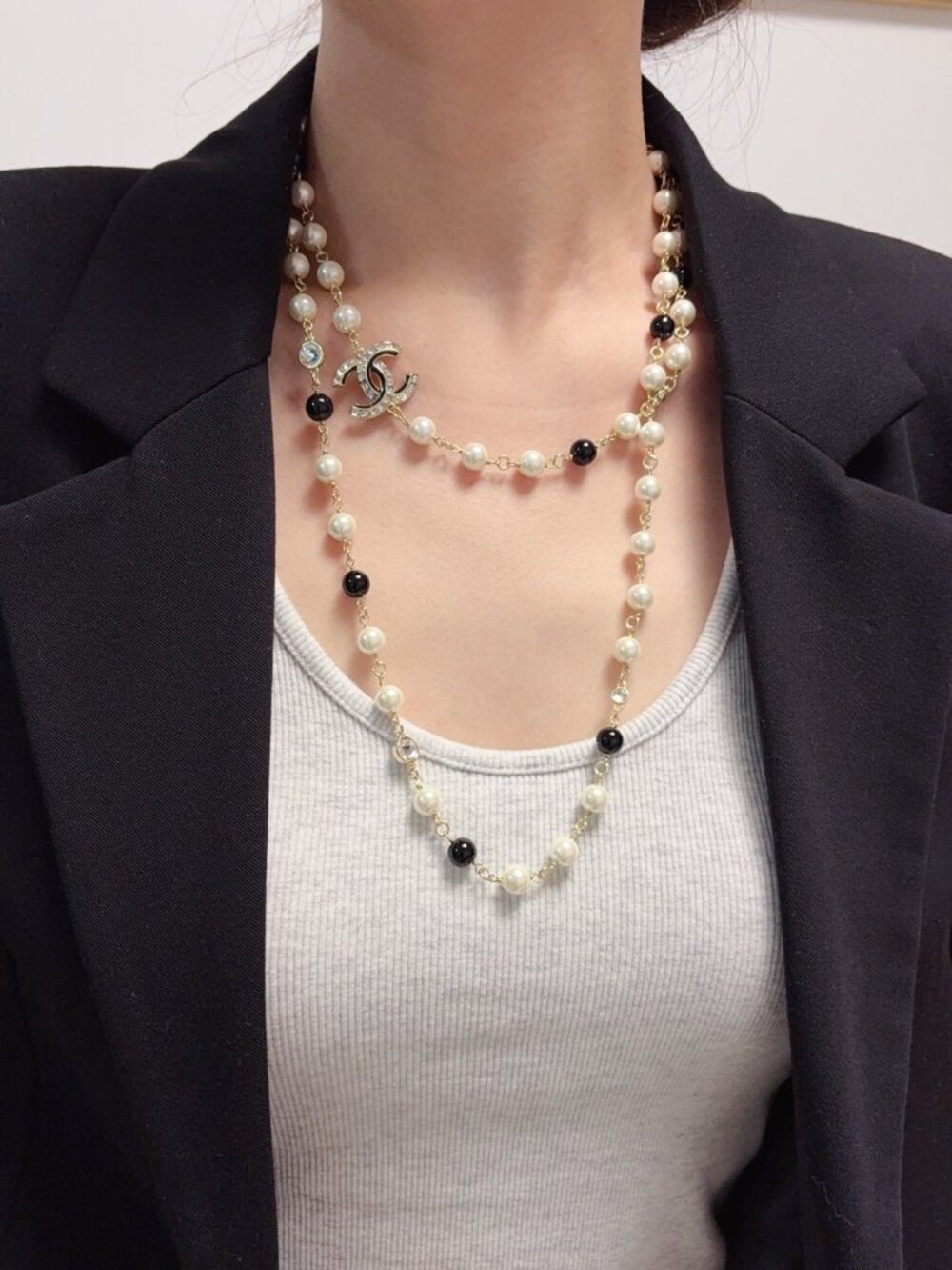 Chanel Double C Rhinestone and Pearl Necklace